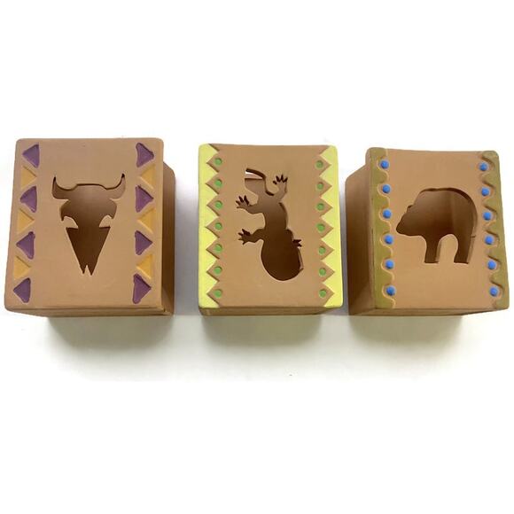 House of Lloyd Terra Cotta Candle Holders 6" Tall Southwest Style Set of Three - Picture 6 of 8